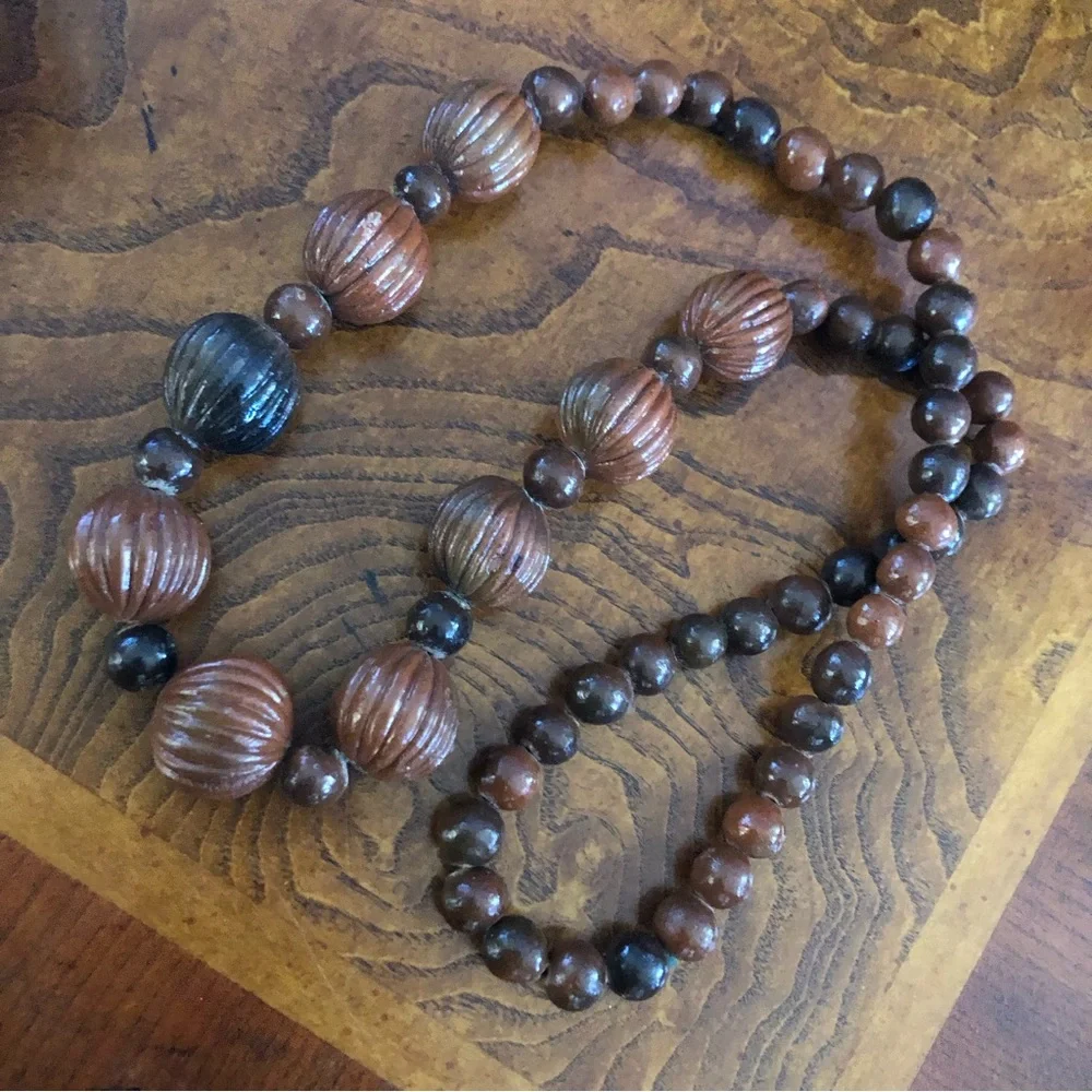 Handmade brown buri nut beaded necklace